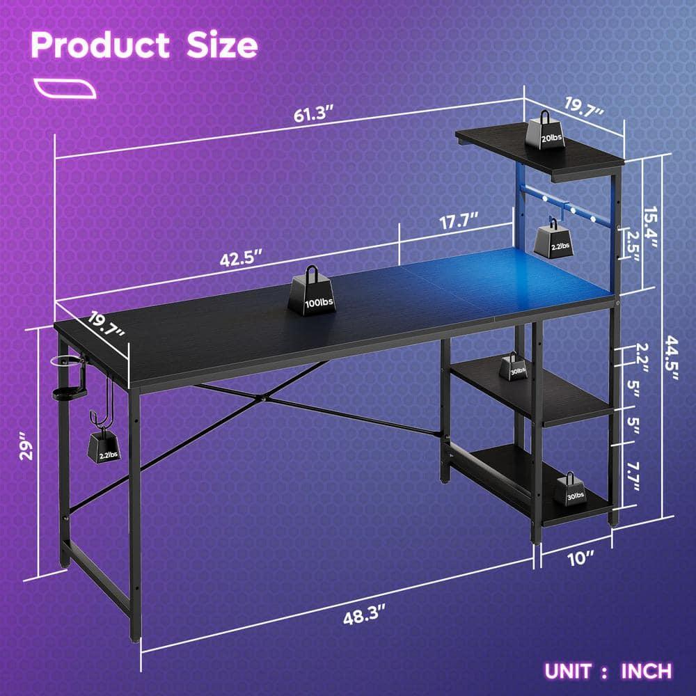 Bestier 61 Inch Retangular Gaming Desk with Shelves Black