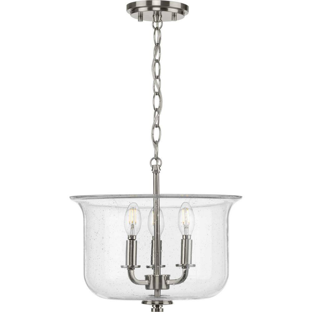 Progress Lighting Winslett 3-Light Semi-Flush Mount, Brushed Nickel, Seeded Glass Shade