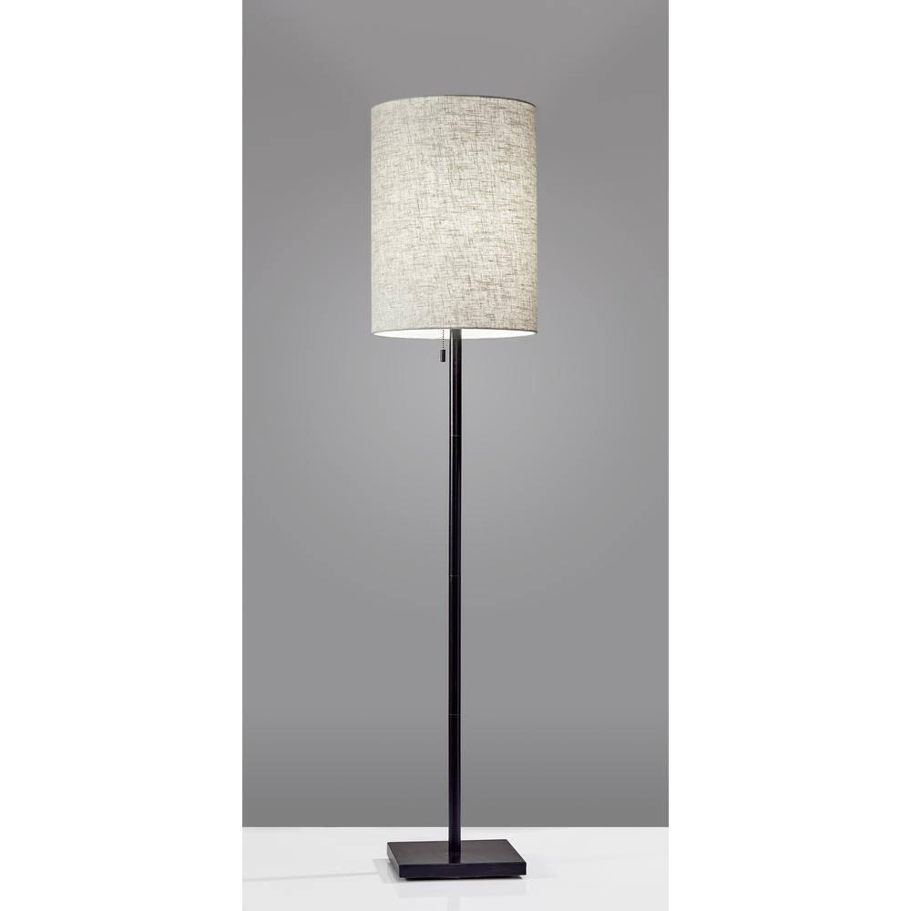 60.5" Liam Floor Lamp Golden Bronze - Adesso: Elegant Pull Chain, UL Listed, Beige Linen Shade