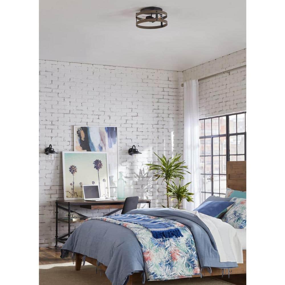 Progress Lighting Gulliver 2-Light Flush Mount Ceiling Light, Graphite, Open-Cage Design, Faux-Wood Finish
