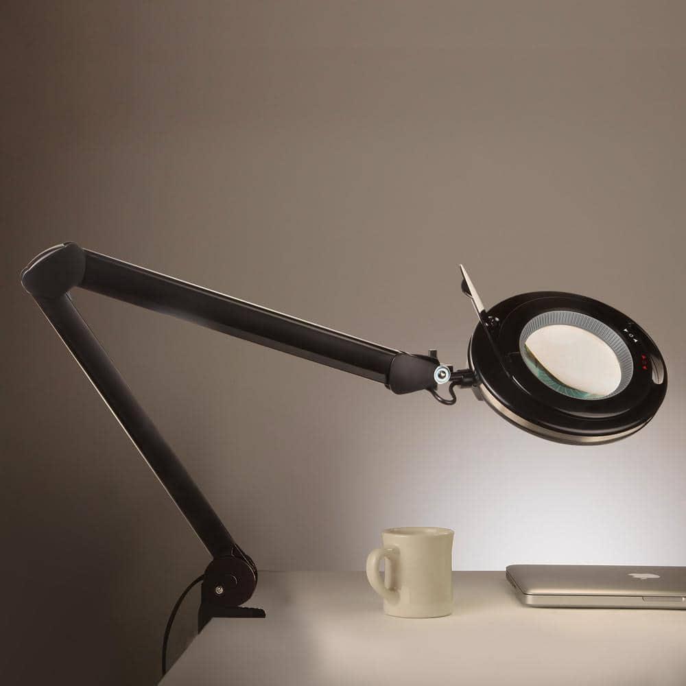 Brightech Lightview Pro 33 in. Adjustable Swing Arm Integrated 2.25X Magnifying Dimmable LED Desk Clamp Lamp