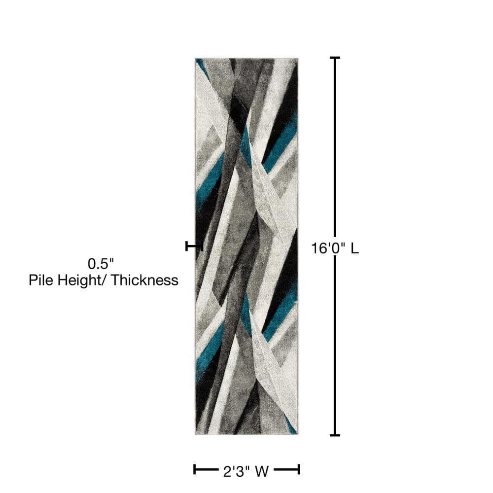 SAFAVIEH Hollywood Jennifer Abstract Runner Rug, Grey/Teal, 2'3" x 16'
