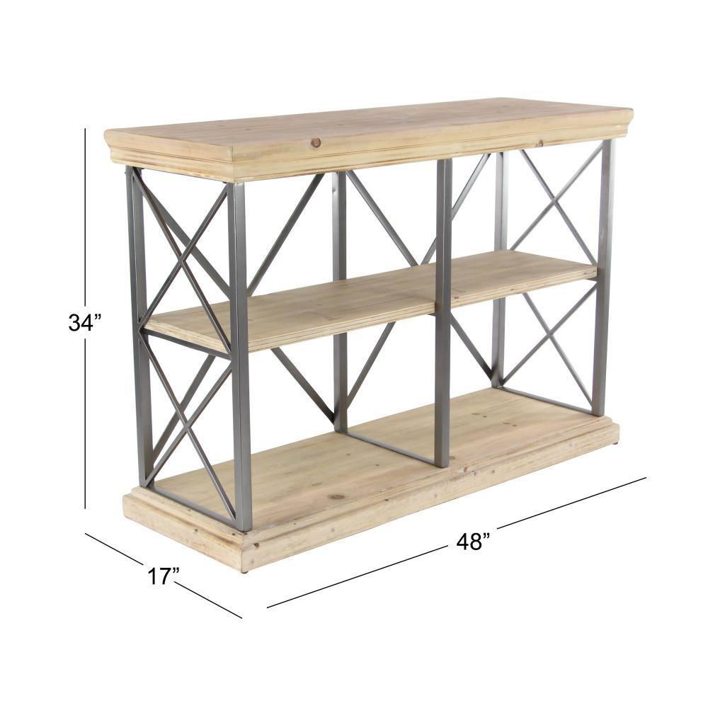 DecMode 48" x 34" Brown Wood 3-Tier Shelving Unit, 1-Piece