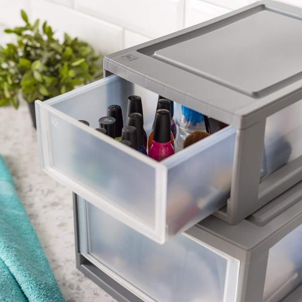 IRIS 6qt 5pk Compact Stacking Storage Plastic Drawer Organizer with Clear Doors: Stackable Utility Storage Drawers
