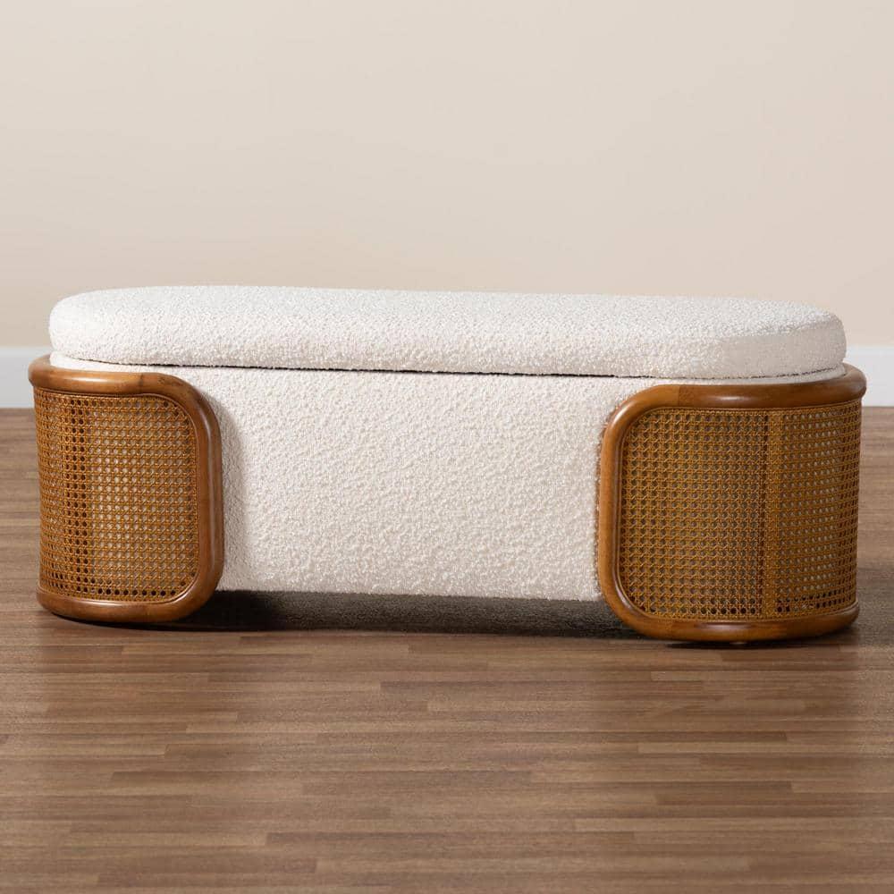 Baxton Studio Basira Boucle Fabric Storage Bench: Lift-Top, Oval, Japandi Style