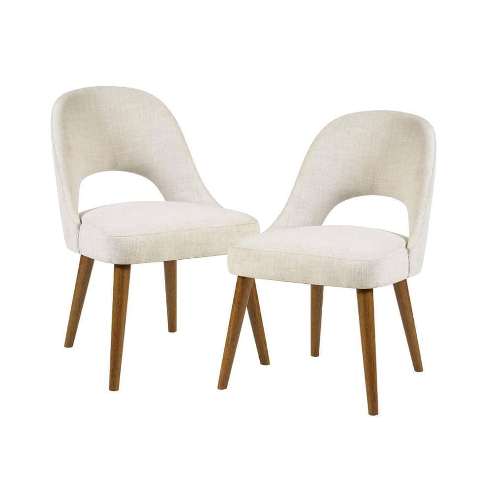 Nola Mid-Century Cream Upholstered Side Chair with Splayed Legs