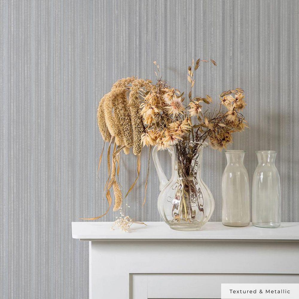 Tempaper & Co.® Faux Grasscloth Removable Peel and Stick Wallpaper, Textured Sterling Silver, 28 sq ft: Vinyl, Self-Adhesive