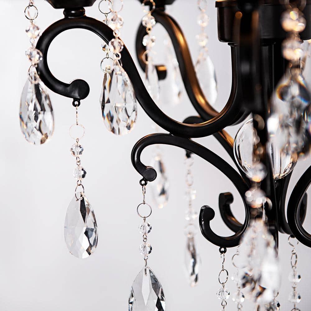 18 in. 5-Light Blackened Bronze Crystal Chandelier with Fabric Shade