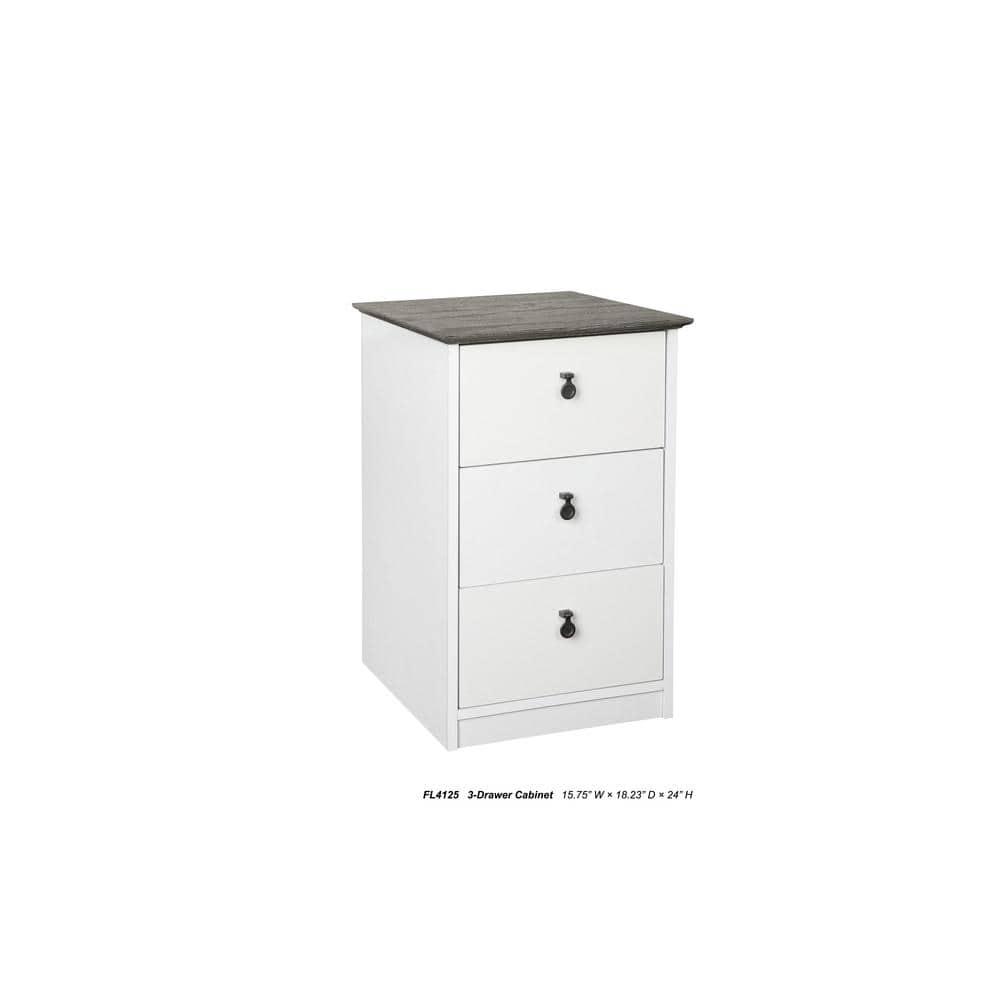 Saint Birch Finley 3-Drawer Cabinet, Gray Oak, White