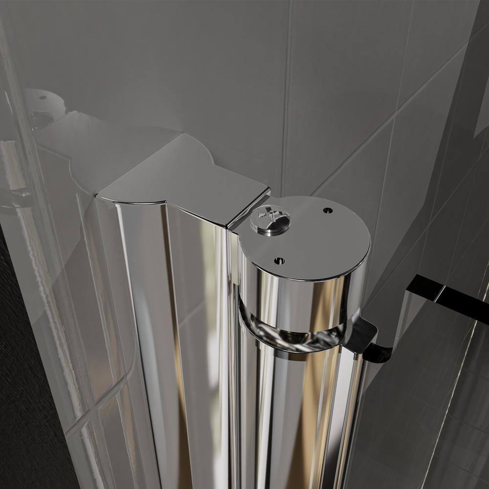 37-3/8 In Semi-Frameless Pivot Shower Door in Chrome With Clear Glass