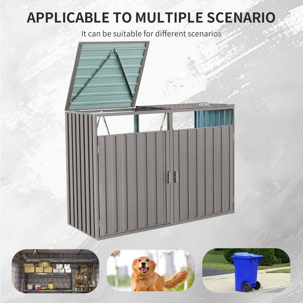Garbage Bin Shed Metal Outdoor Bin Shed for Garbage Storage, Stores 2-Trash Cans, Bin Shed Grey 13.75 sq. ft.