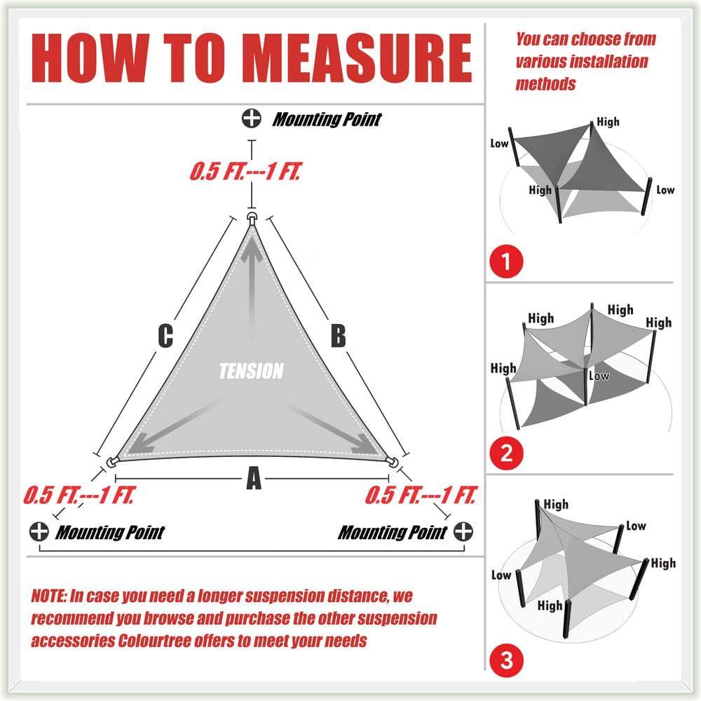 ColourTree Colourtree Triangle Waterproof Sun Shade Sail With Installation Winch Kit
