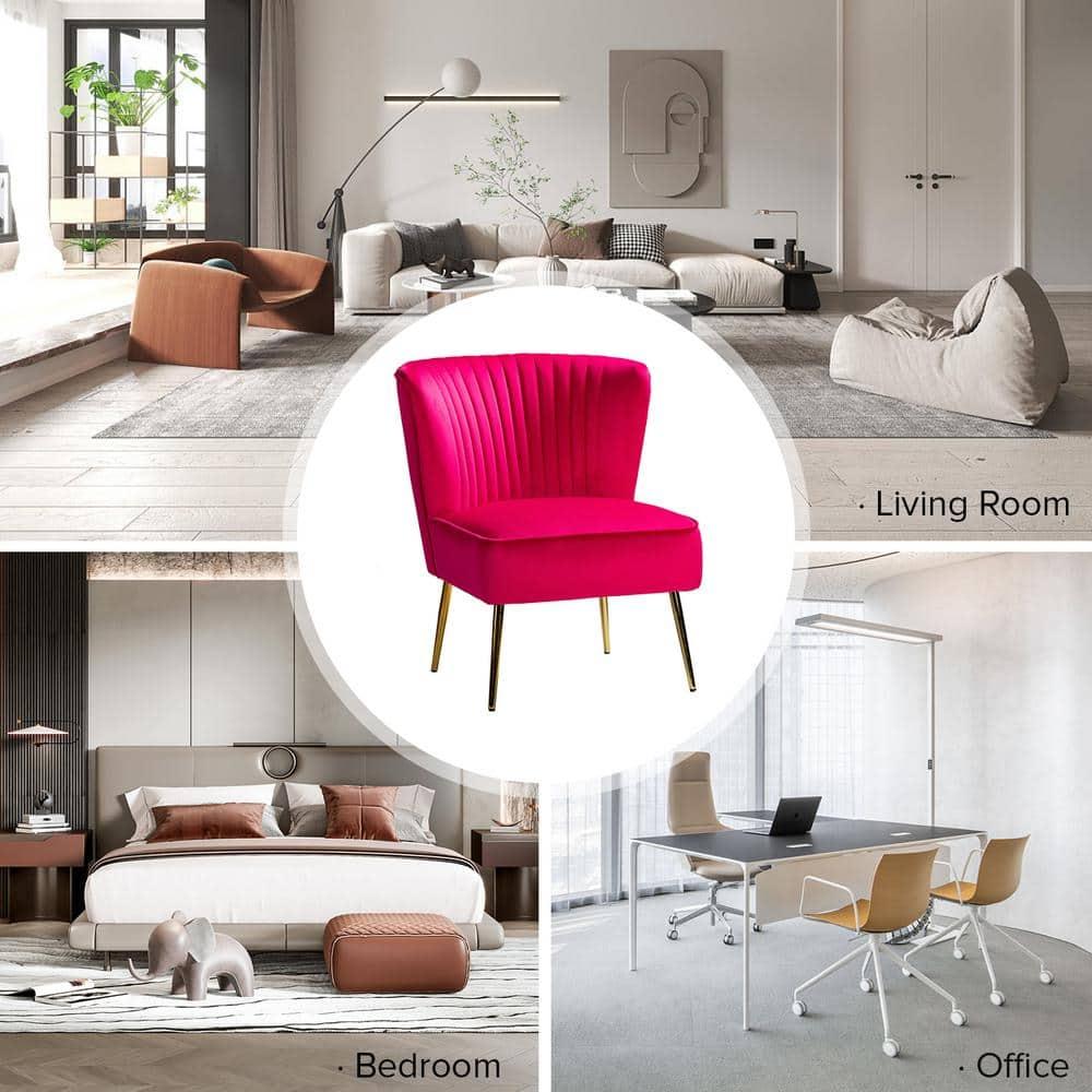 Velvet Accent Chair Upholstered Armless Side Chair Gold Leg Home Living Room Adult Fushia