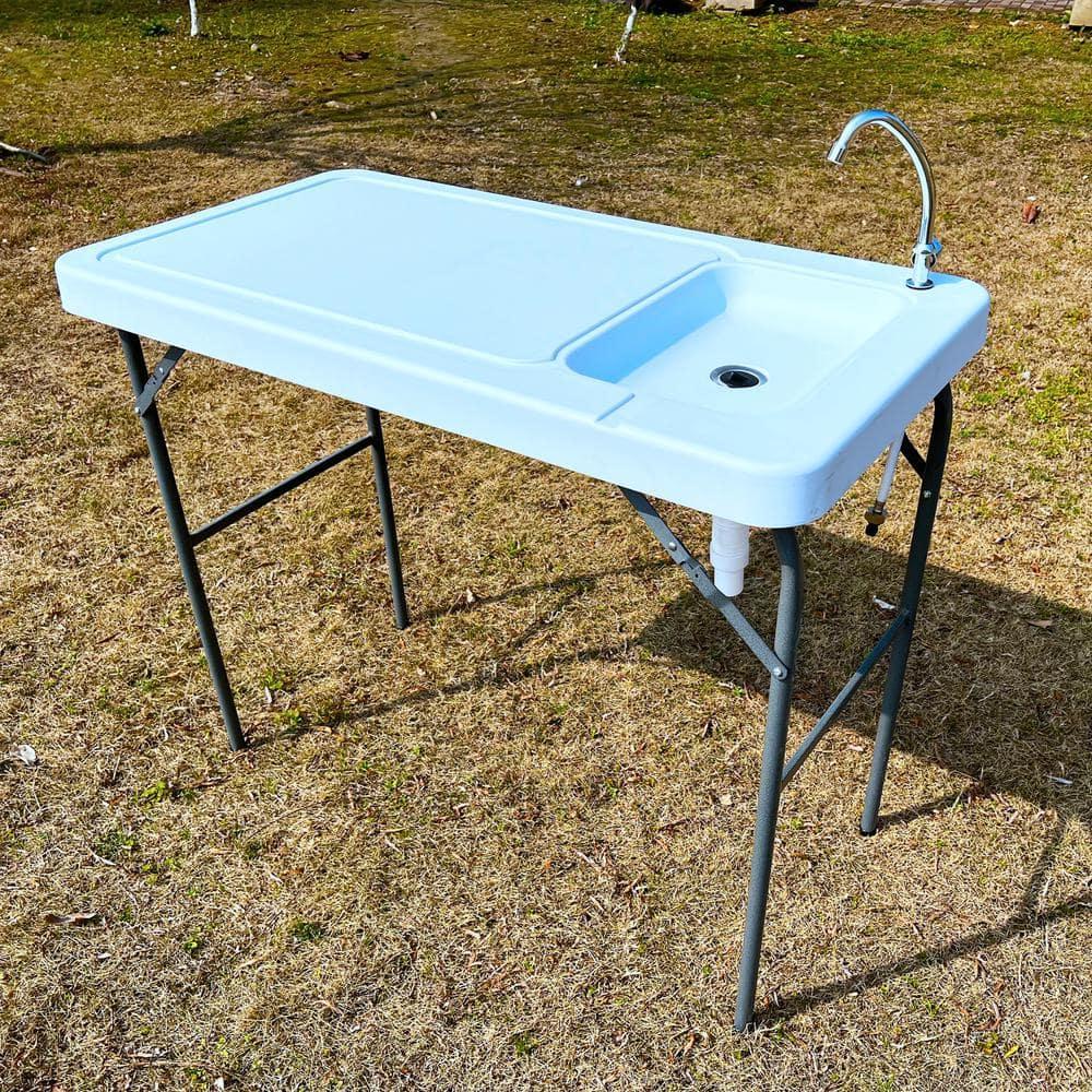 Kadyn Fish Cleaning Table with Sink, Portable Folding Camping Table with Faucet,Outdoor Fish Cleaning Station for Patio