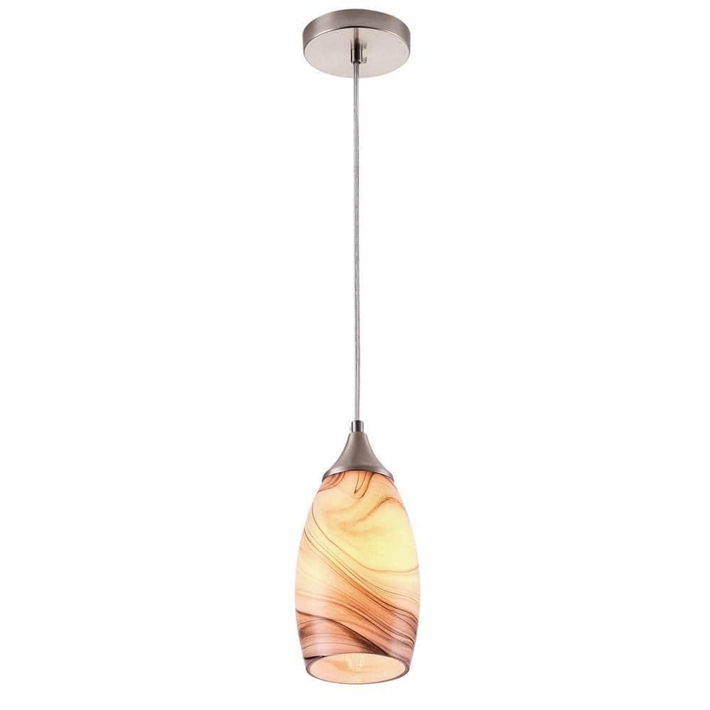 Craftsman Nickel Mini Pendant Light with Multicolor Art Glass