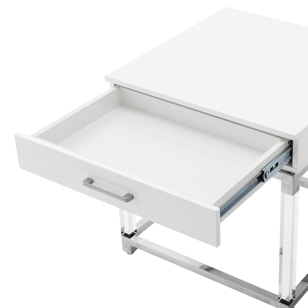 Posh Living Briar 1-Drawer Metal End Table with Acrylic Legs - White/Chrome