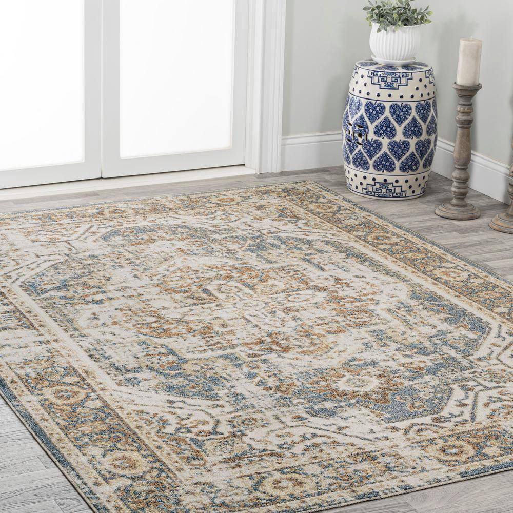 JONATHAN Y Keesha Bold Distressed Medallion Low-Pile Machine-Washable Blue/Cream 5 ft. x 8 ft. Area Rug