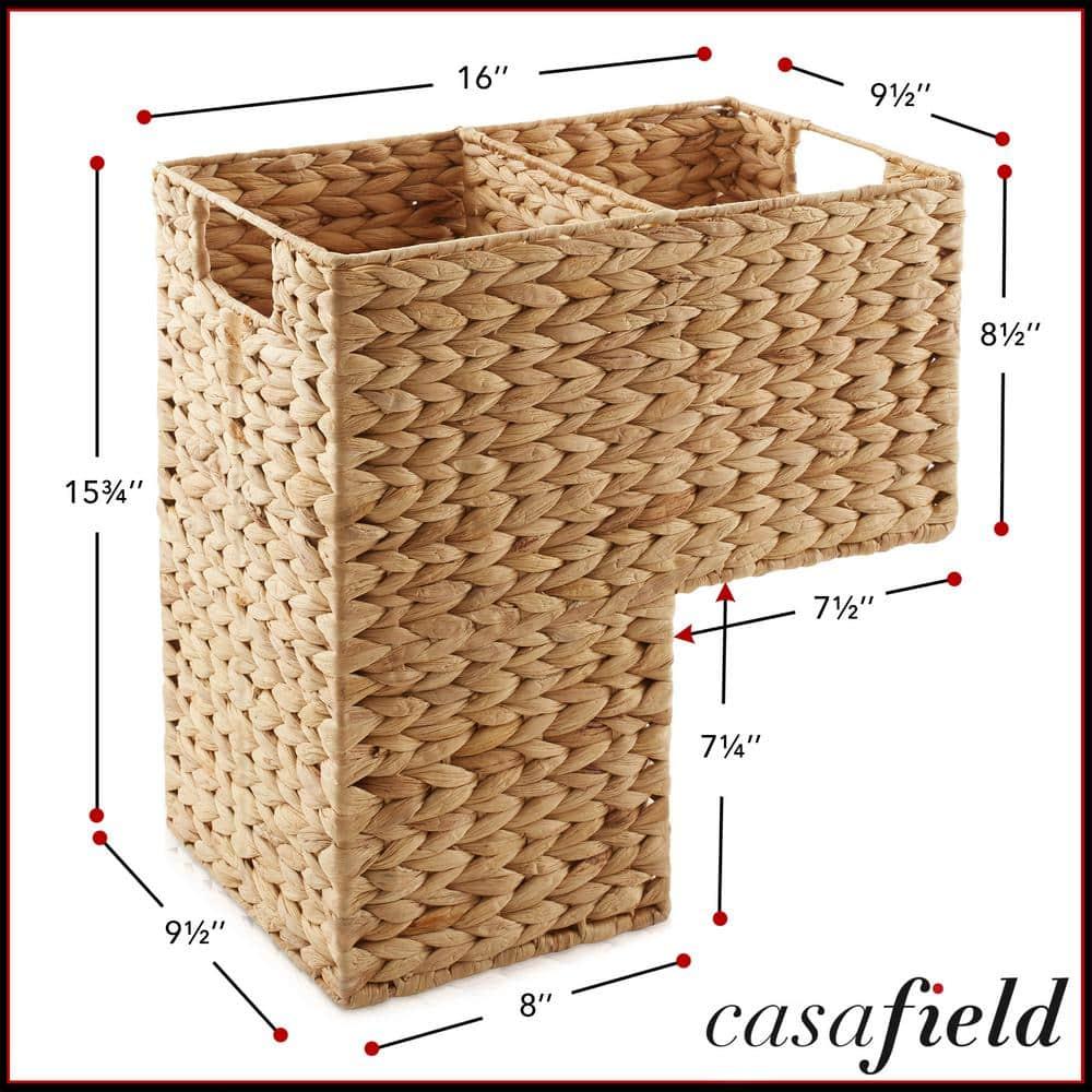 Casafield Stair Basket with Handles, Natural - Woven Water Hyacinth Staircase Step Organizer Bin
