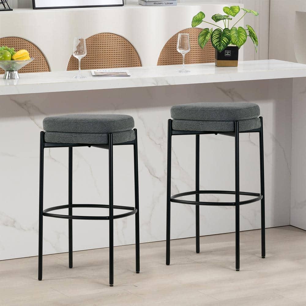 Glamour Home Avril 30" Fabric & Iron Bar Stool in Gray/Black (Set of 2)