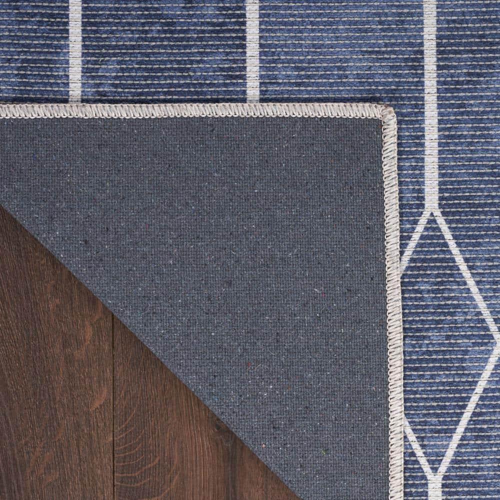 Pymble Geometric Machine Washable Area Rug in Navy Blue