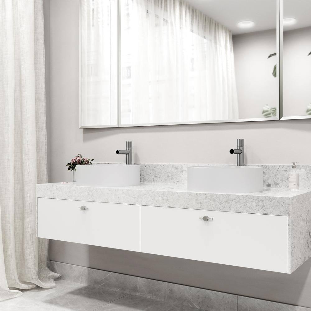 Anvil 16" L x 16" W x 5" H Round White Matte Stone™ Vessel Bathroom Sink with 11" H Faucet