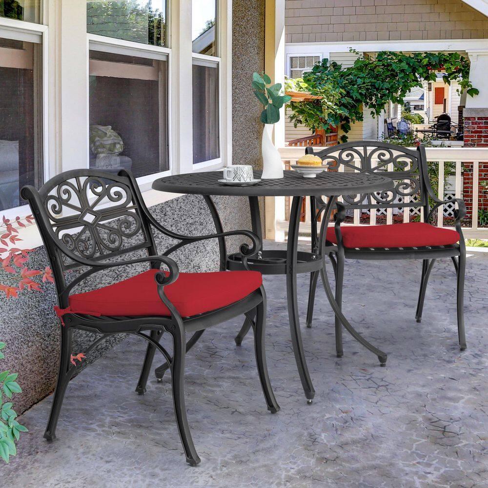 Nuu Garden 3-Piece Patio Bistro Set Outdoor Cast Aluminum Bistro Table and Chairs Set of 2, Outdoor Patio Table Set with Umbrella Hole and Cushions for Patio Balcony, Black