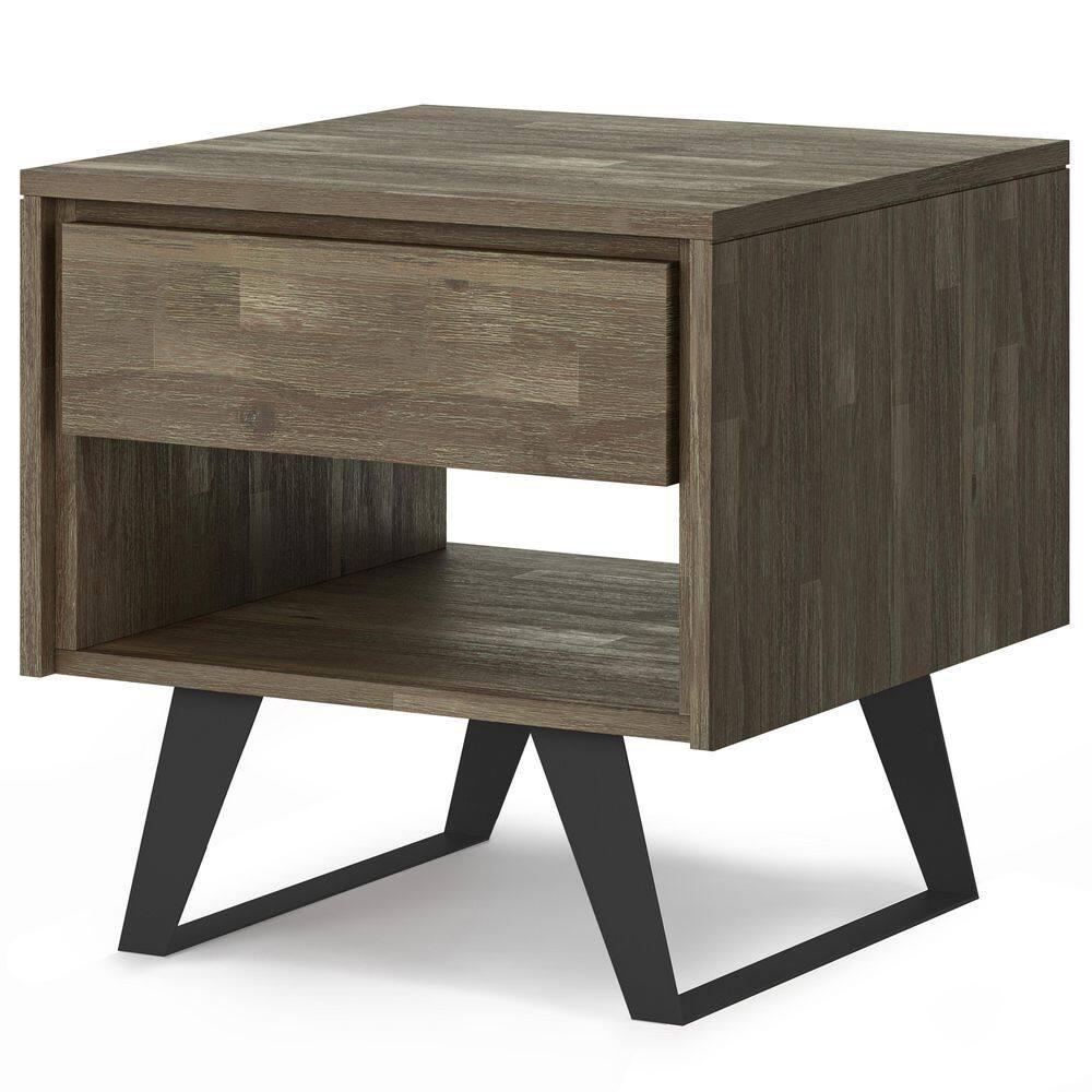 Lowry 22"W Solid Acacia Wood Square End Table with Storage Drawer