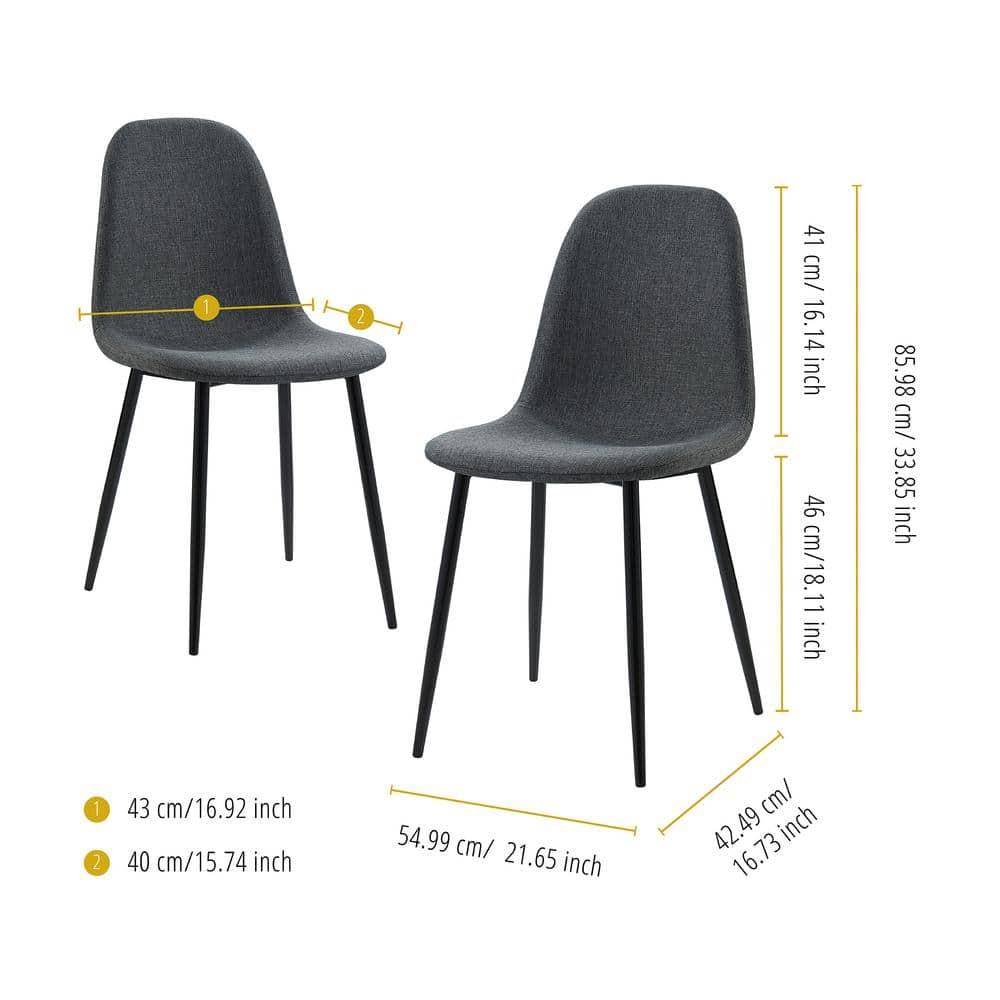 Teamson Home Minimalist Fabric Chair Seating Dark Grey Fabric Black Legs Set of 2 For Kitchen Dining Living Room Reading Bedroom Office