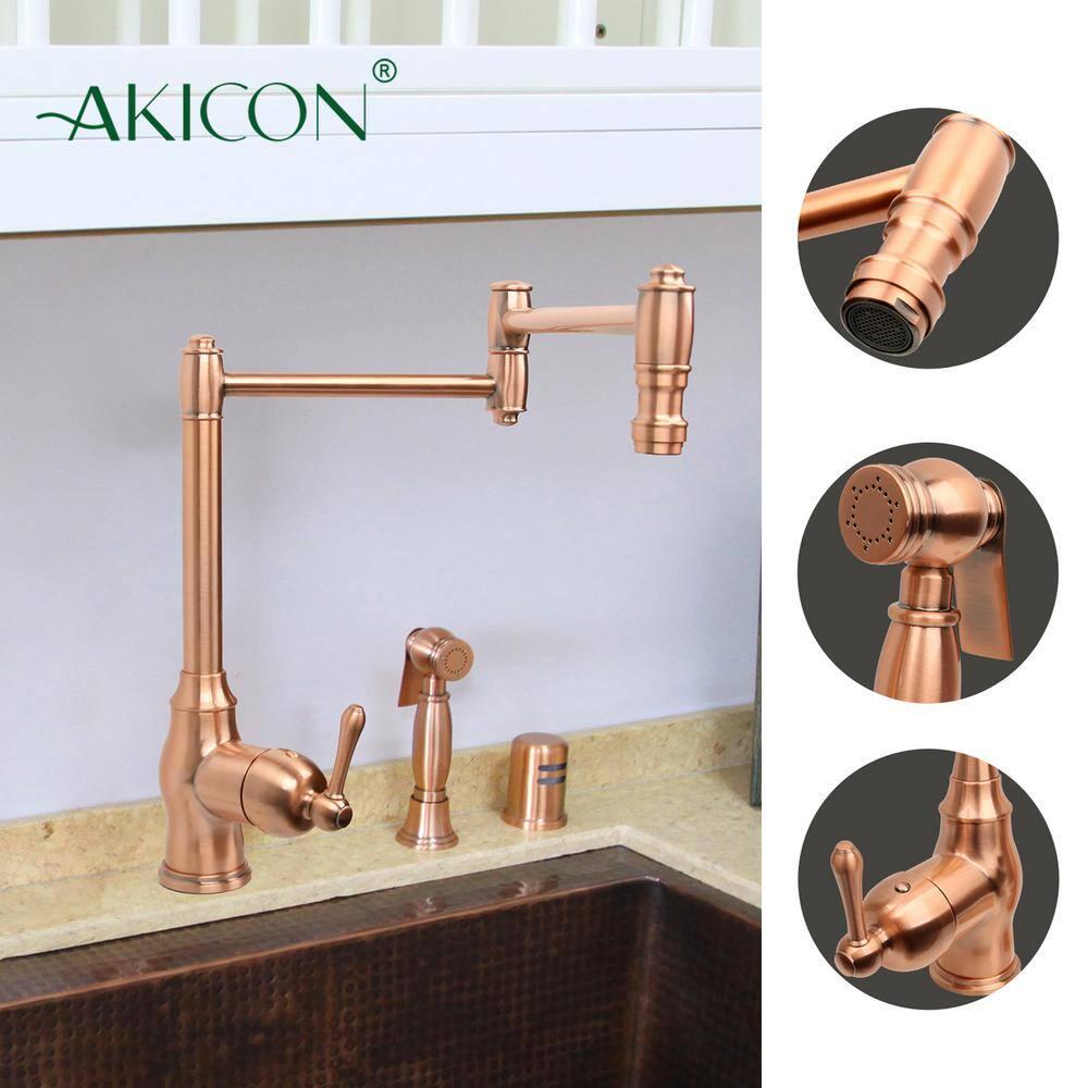 Akicon Copper Single Handle Deck-mount Pot Filler Kitchen Faucet ( Side Sprayer Included )