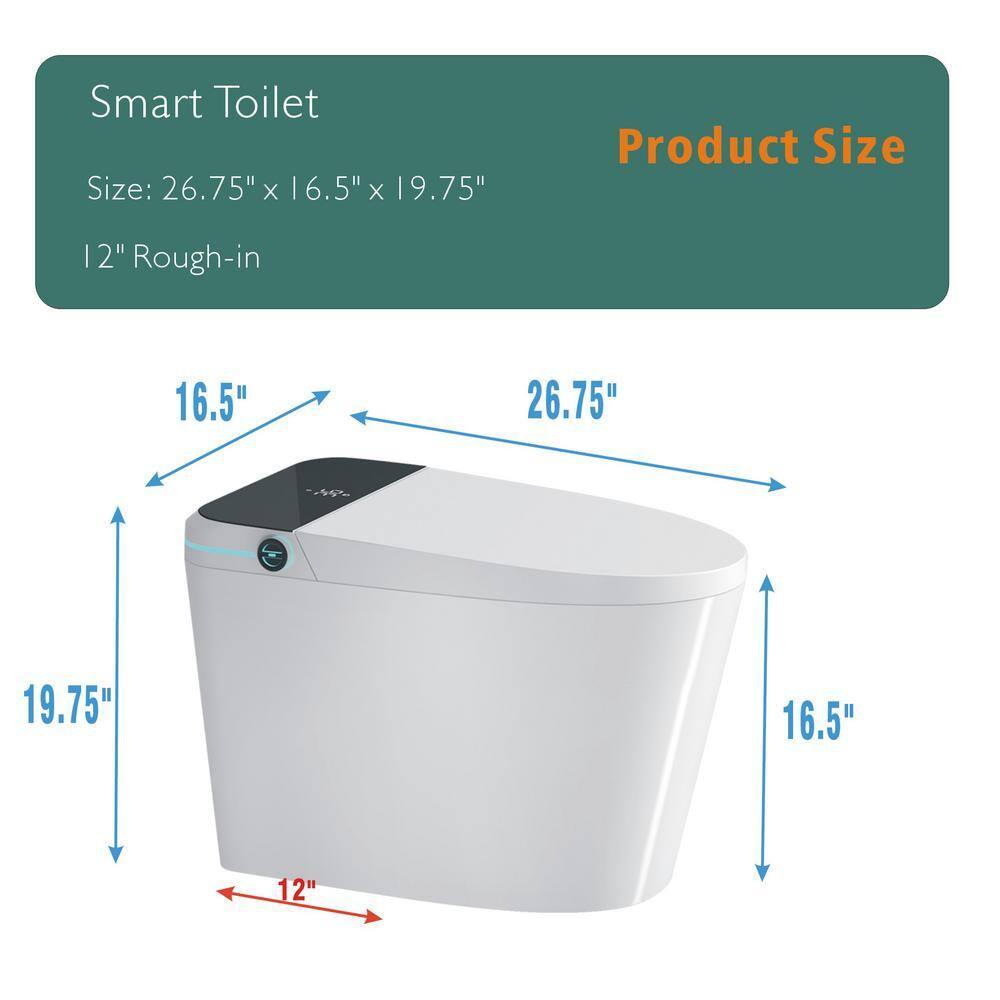 Tryimagine Modern Smart Toilet With Bidet Seat Built-In, Intelligent Toilet Auto Open/Close Seat, Foot Sensor, LED Display,Night Light, Warm Water & Dryer CCNPPcc-W2826P207793
