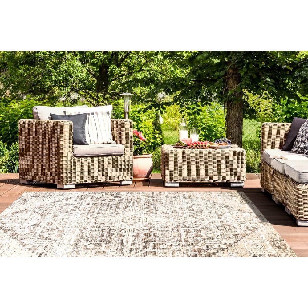 Nicole Miller New York Patio Sofia Medallion Indoor/Outdoor Area Rug, Navy Blue/Aqua