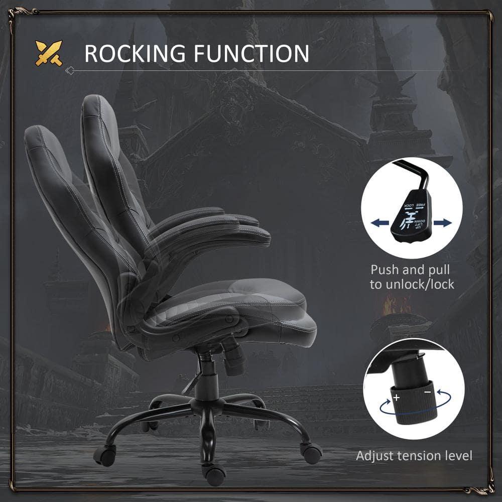Vinsetto Ergonomic Gaming Chair, Racing Style Computer Chair, Executive Home Office Desk Chair with Faux PU Leather, Tilt, Swivel Wheels, Black / Gray