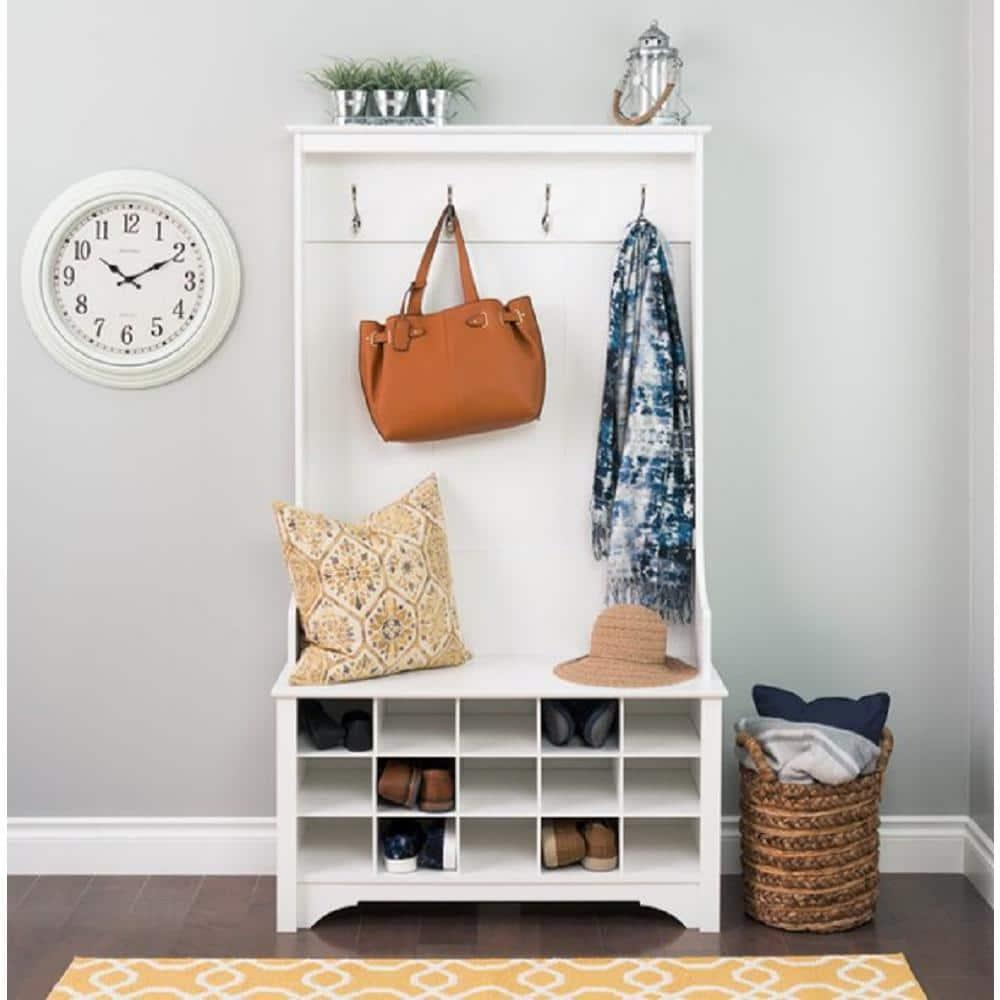 Prepac Wide Hall Tree and Bench with Shoe Storage, White