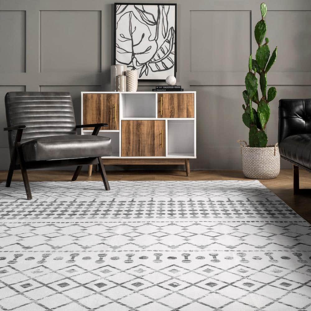 Nuloom Blythe Trellis 8x10 Machine Washable Indoor Area Rug for Living Room Bedroom Dining Room Kitchen, Grey/Off White