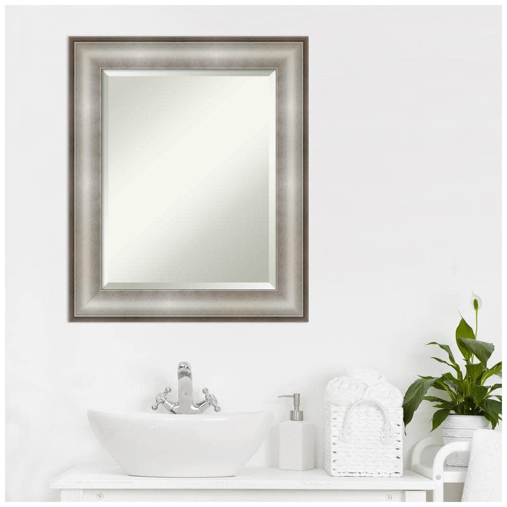 Amanti Art Beveled Bathroom Wall Mirror - Imperial Frame Imperial Silver Outer Size: 21 x 25 in Silver