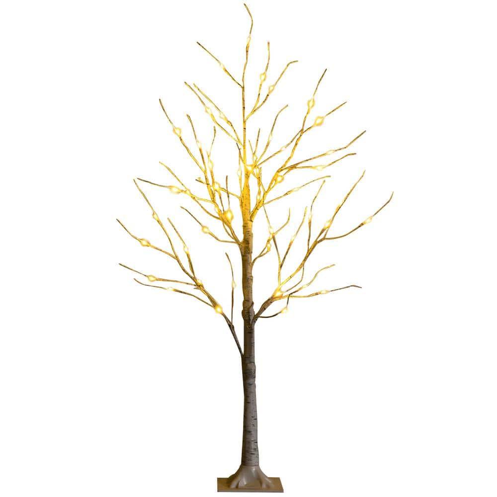 Costway 4ft Pre-lit White Twig Birch Tree for Christmas Holiday w/ 48 LED Lights