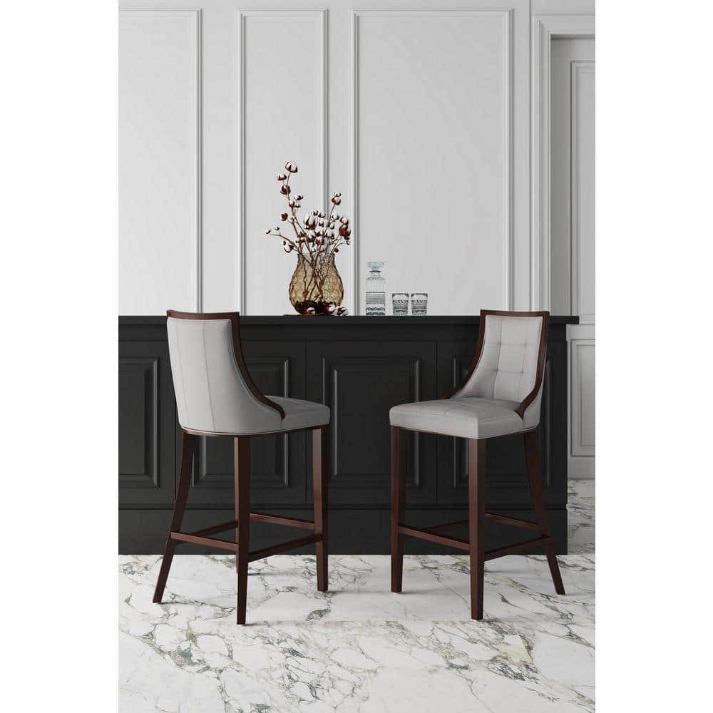 Fifth Avenue Upholstered Beech Wood Faux Leather Barstool Light Gray - Manhattan Comfort: Elegant Counter Chair, Fixed Height