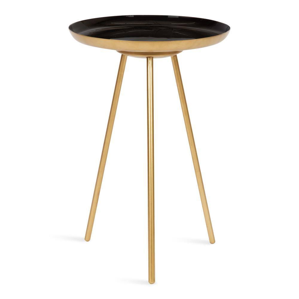 Kate and Laurel Laranya Round Metal Side Table, 15x15x22.5, Black and Gold