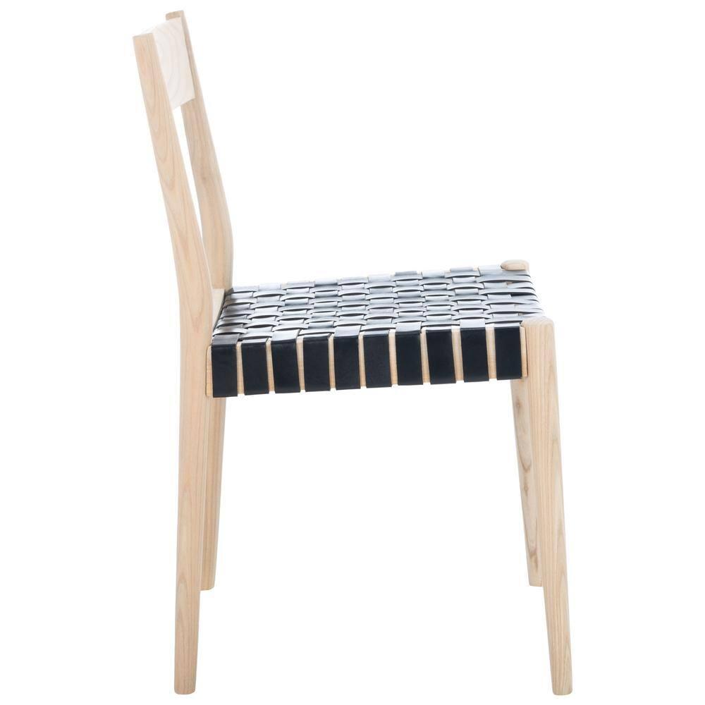 Eluned Leather Dining Chair (Set Of 2) - Black/Natural - Safavieh