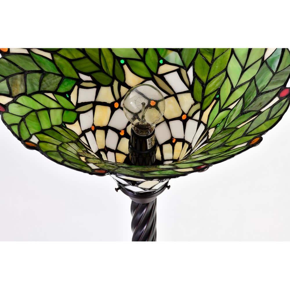 72 in. Antique Bronze Green Leaf Stained Glass Floor Lamp with Foot Switch