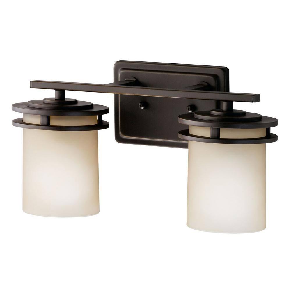 Kichler Hendrik 14.5" 2 Light Vanity Light with Light Umber Etched Glass Olde Bronze®