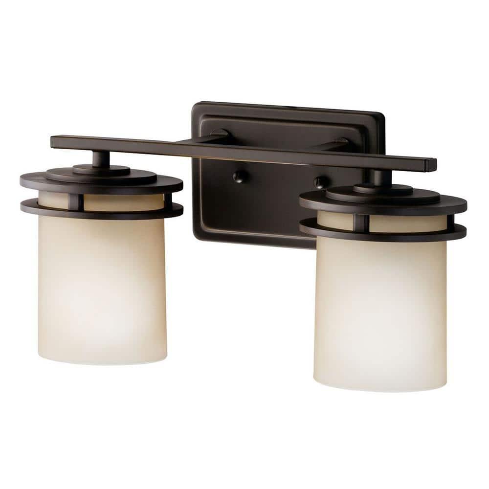 Kichler Hendrik 14.5" 2 Light Vanity Light with Light Umber Etched Glass Olde Bronze®