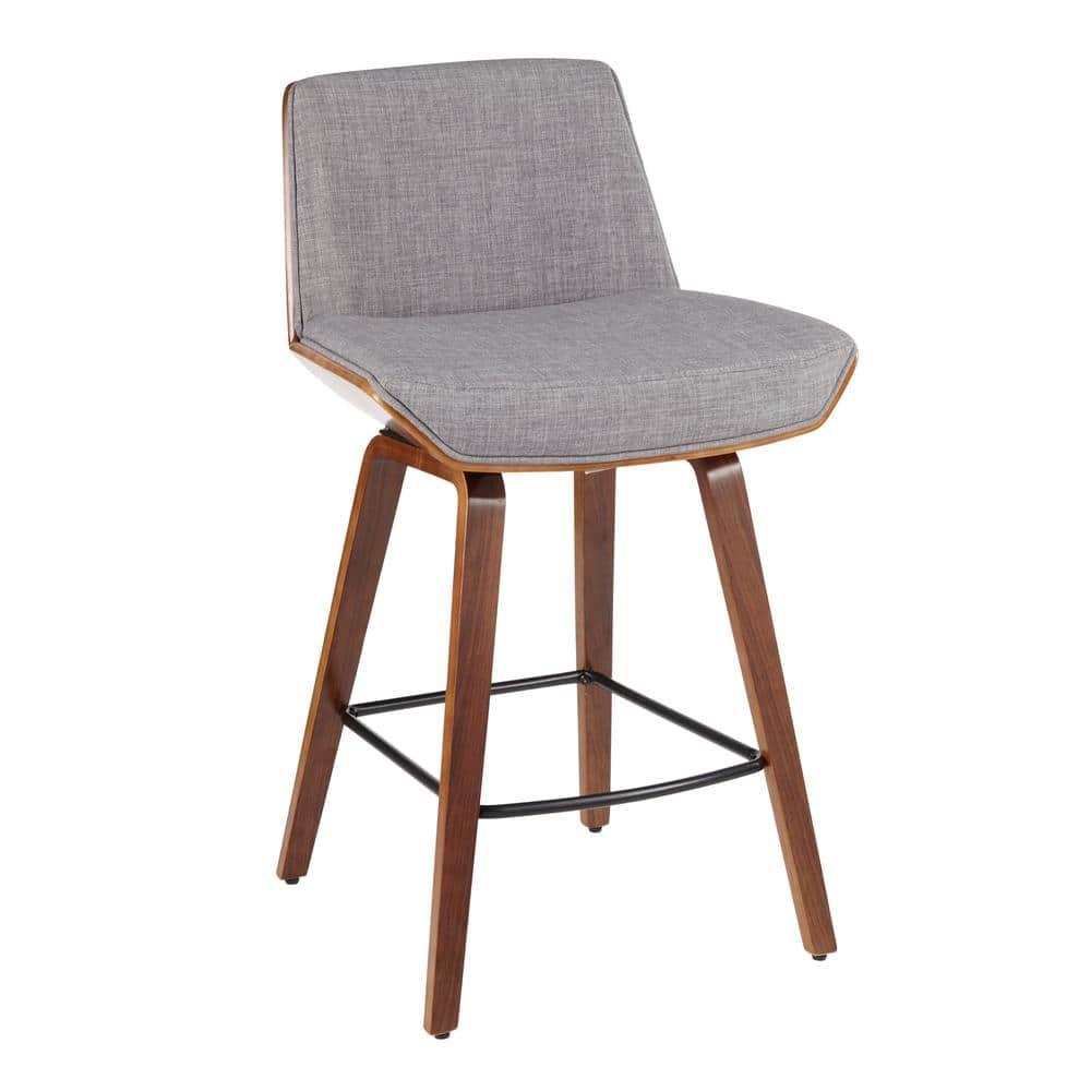 Corazza Mid Century Modern Counter Height Barstool Light Gray - LumiSource: Upholstered Seat, Wood Legs