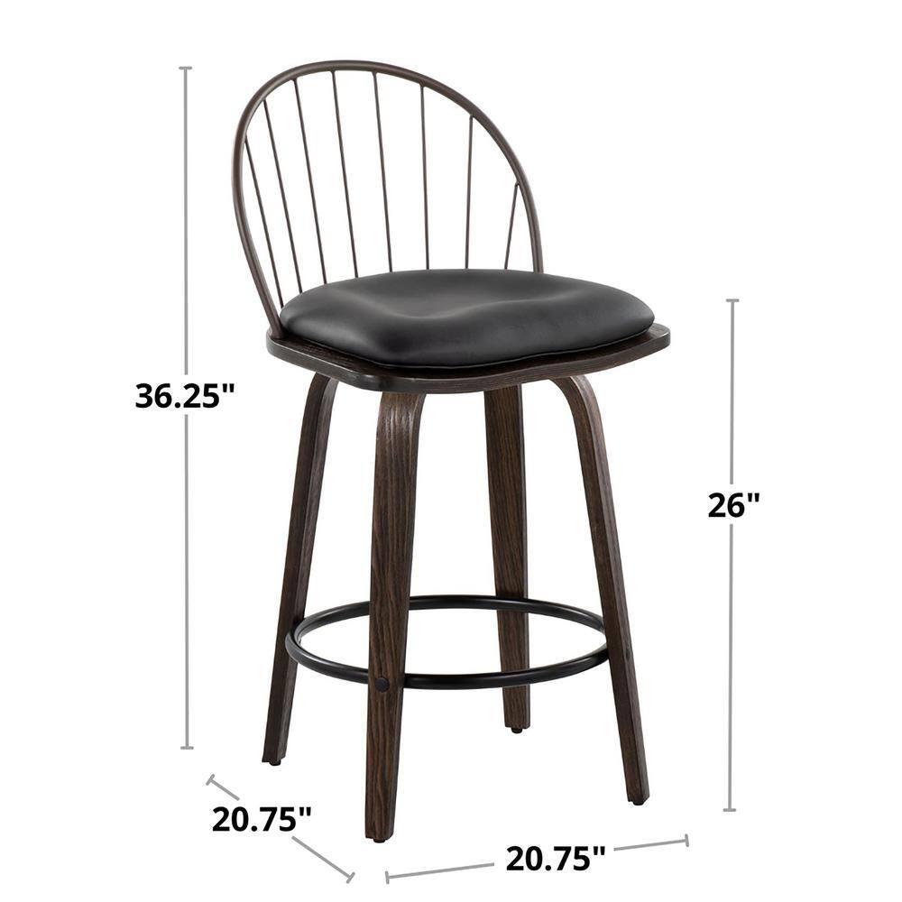 Set of 2 Riley Counter Height Barstools Walnut/Brown: Farmhouse Style, Swivel, Faux Leather - LumiSource