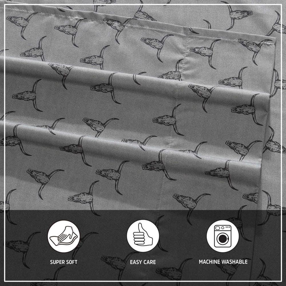 Wrangler Steer Skulls Grey 100% Microfiber Queen Sheet Set