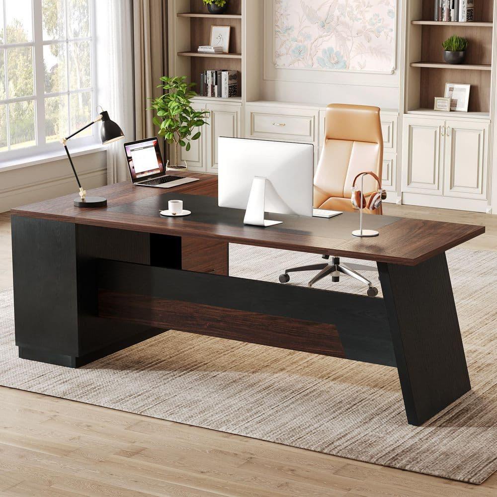 Tribesigns Modern 78" L-Shaped Executive Desk with Drawers and Lateral File Cabinet, Brown