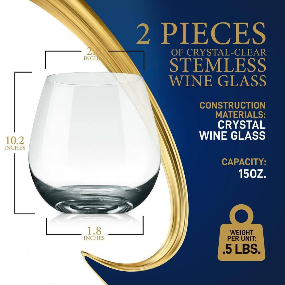 NutriChef 2 Pcs. of Crystal-Clear Stemless Wine Glass - Ultra Clear and Thin, Elegant Clear Wine Glasses, Hand Blown