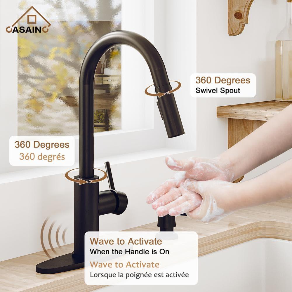 Willow Single-Handle Pull Down Sprayer Kitchen Faucet with Infrared Sensor, Soap Dispenser and Deck Plate