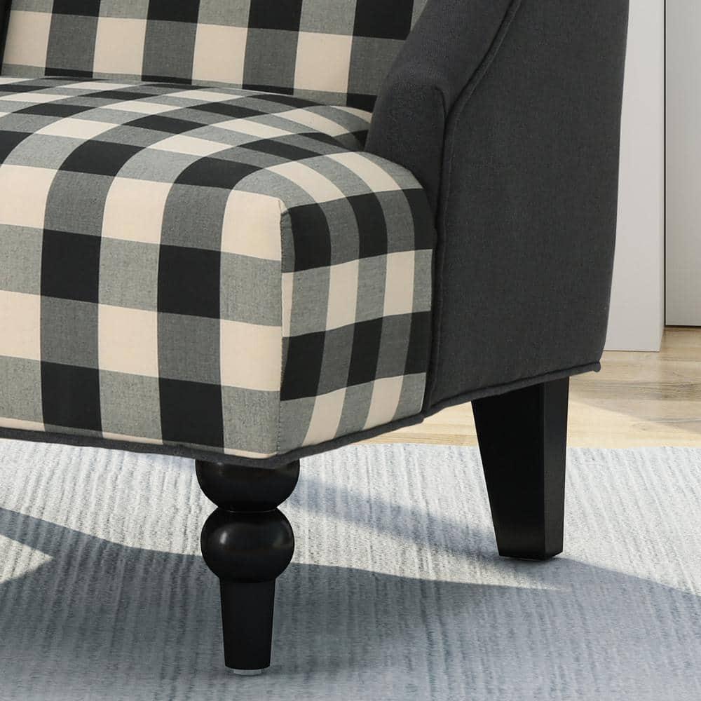 Noble House Charles Fabric High-Back Wingback Chair, Black Checkerboard