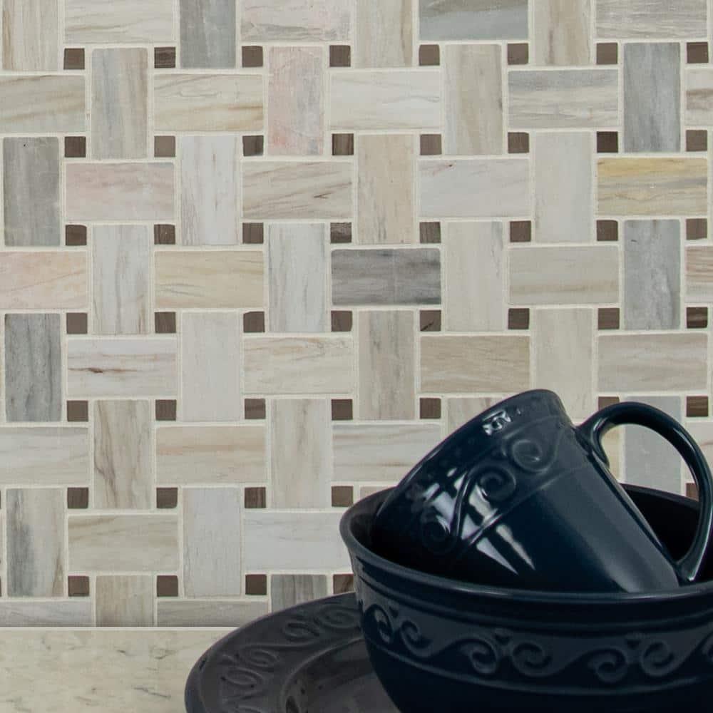 Angora Basketweave 12.5" x 12.5" Polished Marble Mosaic Floor and Wall Tile